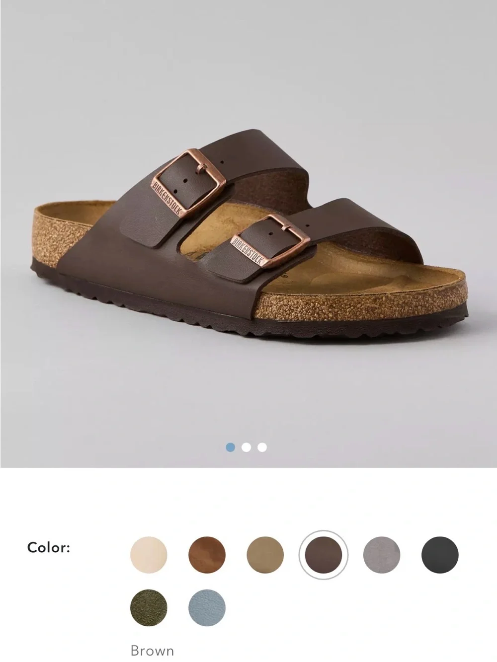 Birkenstock Brown Two-Strap Arizona Sandals with Copper Buckles